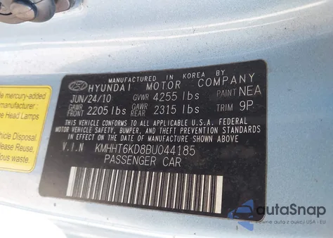 2011 Hyundai Genesis 2.0T Premium из США, поврежденный, VIN KMHHT6KD8BU044185